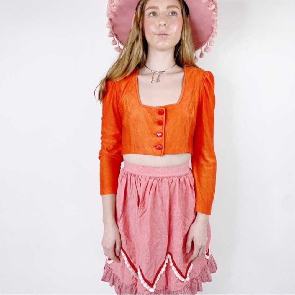 Vintage 70s Blood Orange Terrycloth Cropped Blouse